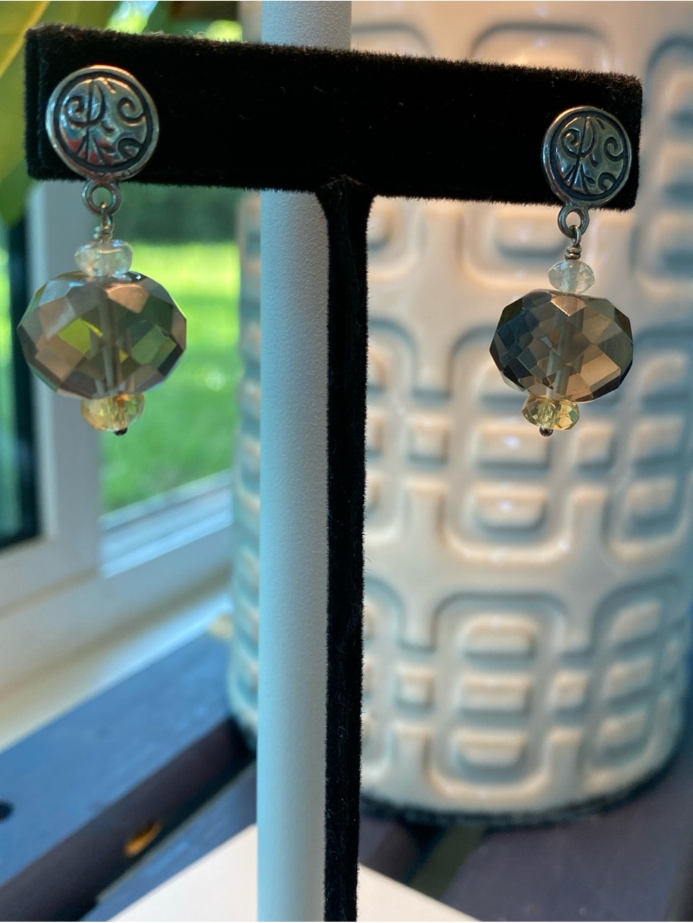 Silpada Smoky Gray Faceted Crystal Drop Earrings